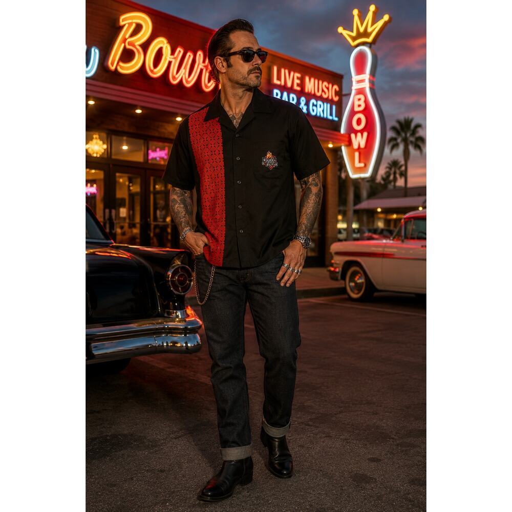 House Of Blues Bowling Shirt XL Black Red Rockabilly Retro Casino Lounge